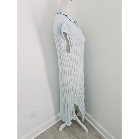 Pearl By Lela Rose Ice Blue Cotton Blend Ribbed Cap Sleeves Midi Maxi Dress L - Picture 4 of 13